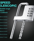 2 Pack 4 Digit Combination Cabinet Lock U Shaped Padlock With Adjustable Width For Gym Lockers And Outdoor Fences 0.6 Inch Shackle Metal Lock For Security And Easy Setup shown with telescopic range specifications
