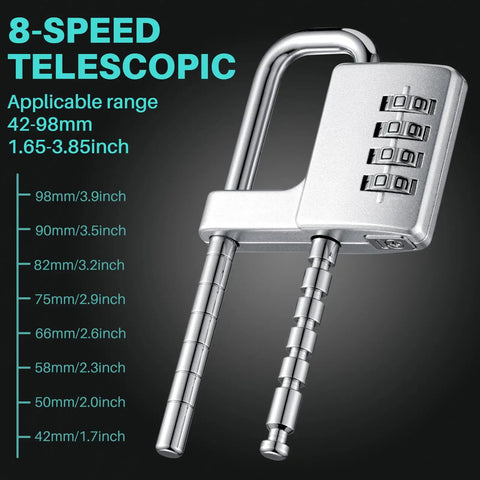 2 Pack 4 Digit Combination Cabinet Lock U Shaped Padlock With Adjustable Width For Gym Lockers And Outdoor Fences 0.6 Inch Shackle Metal Lock For Security And Easy Setup shown with telescopic range specifications