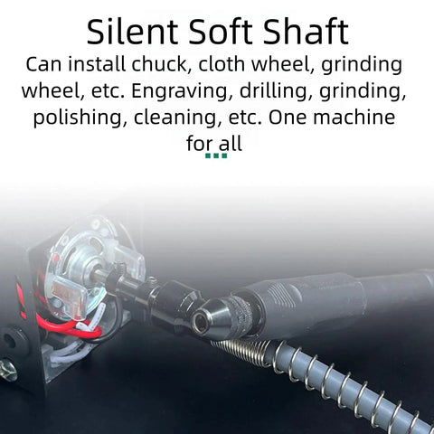 Close-up of Silent Soft Shaft for High-Torque Mini Lathe Machine For Wood And Metal With 7-Speed Settings, adaptable for various tools.