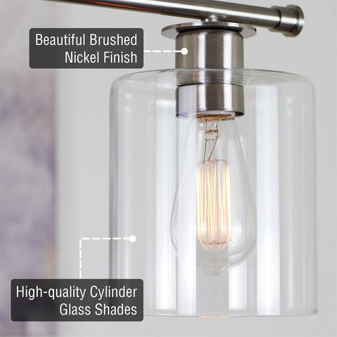 Three Light Kitchen Island Fixture With Clear Glass Cylinder Shades In Warm Brass Finish, Modern Industrial Farmhouse Pendant Lighting With Adjustable Hanging Height For Custom Height