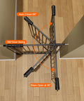 Top view of Extra Wide Baby Gate and Dog Gate for Large Openings, Black Metal Tension Mount Indoor Safety Gate, door swing diagram