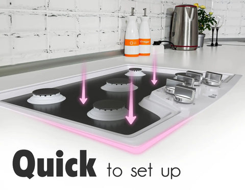 Illustration of Reusable Gas Range Protectors For LG Stoves, Nonstick And Washable Stove Liners, fitted on a gas range surface.