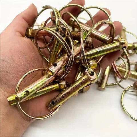 Close-up of Lynch Pin Quick Release Pins Kit 50 Pieces Steel O Ring Assortment held in hand