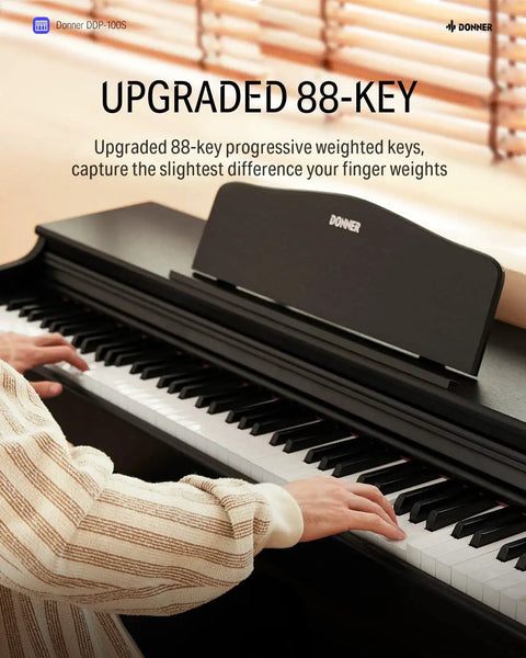Person playing 88 Key Weighted Hammer Action Digital Piano With MIDI In Out 200 Sounds And Rhythms 100 Demo Tracks Bench Included