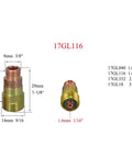 Close-up of Stubby Gas Lens And Collet Bodies Kit For 17 And 26 Series TIG Torches, model 17GL116 dimensions and threads.