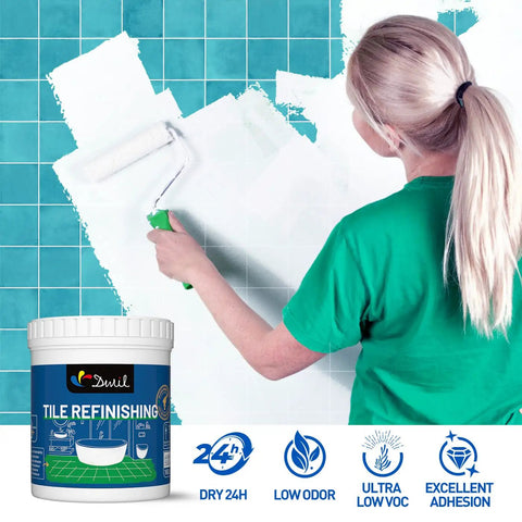 Woman applying Odorless Tub And Tile Refinishing Kit For DIY Bathroom And Kitchen White Coating With Tools 3 Pack Semi Gloss White