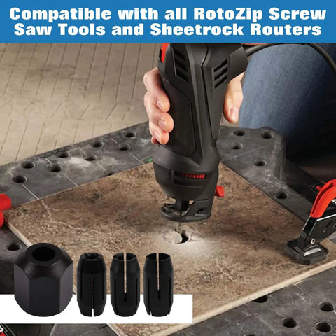CN1 Replacement Collet And Nut Kit For Spiral Saw And Drywall Cut Out Tools on workbench with drill in use