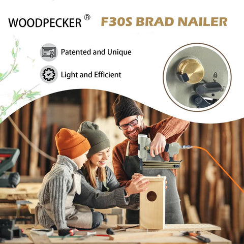 Family woodworking using Pneumatic 18 Gauge Brad Nailer, 3/8 To 1-3/16 Inch Nail Length Range, Safety Finish Nailer