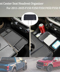 Front Center Jump Seat Organizer Tray With Non Slip Mat And Coin Box For 2011 Through 2026 Ford F Series Trucks interior view