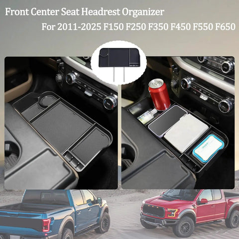 Front Center Jump Seat Organizer Tray With Non Slip Mat And Coin Box For 2011 Through 2026 Ford F Series Trucks interior view