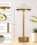2 Pack Cordless Table Lamps Rechargeable With 5000mAh Battery, Portable LED Light, Brushed Gold with Touch Control