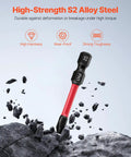 Dang Tough 101 Piece Screwdriver Bit Set Heavy Duty S2 Steel bit with red handle against a rocky background, highlighting durability.