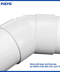 PVC 6-Inch 45-Degree Elbow for Hub to Hub Solvent-Weld Connections, white sewer and drain pipe fitting