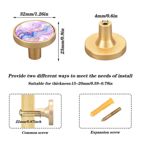 4 Pack Abstract Art Fluid Cabinet Knobs Round One And A Quarter Inch Dresser Drawer Pulls With Included 0.87 And 1.18 Inch Screws