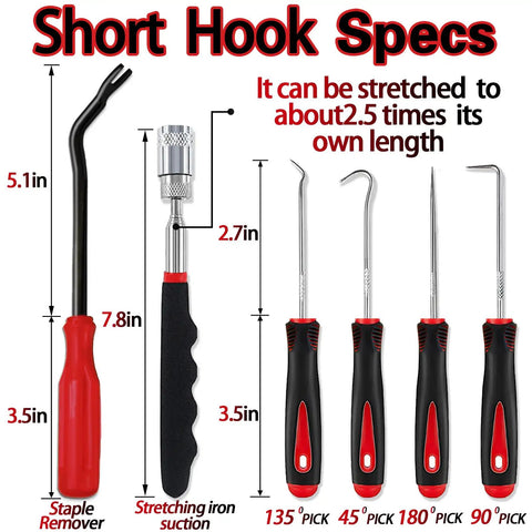 Pro Grade Carbon Steel 15 Piece Precision Pick And Hook Set With Scraper And Magnetic Telescoping Tool Kit For Automotive Electronics Hoses Gaskets Trim Removal And Go To Hand Tools