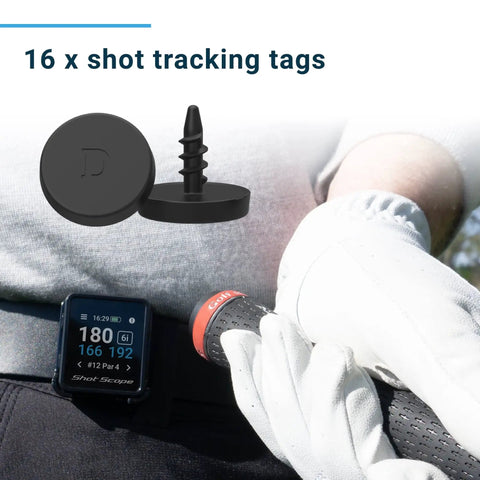 Golfer using GPS Golf Handheld With Shot Tracking Front Middle And Back Green Distances And Hazards, 36,000 Plus Preloaded Courses.