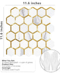 Hexagon Peel And Stick Backsplash Tiles With White Marble Look And Gold Accents For Kitchen And Bathroom, 11.6-inch size