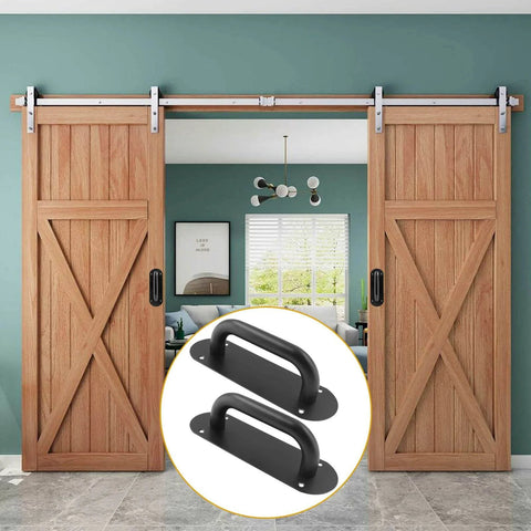 2 Pack Matte Black Door Handle Pull Plate Set For Barn Doors And Cabinets, Beefy Yet Sleek Heavy Duty Stainless Steel Sliding Door Pulls, 7.8 Inch Long By 2.5 Inch Wide, Mounting Hole Spacing 5.5 Inch By 1.8 Inch, Includes 8 Screws
