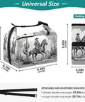 Cowboy Rides A Horse Desert Themed Insulated Lunch Bag For Work Or School, dimensions 9.4x6.7x8.6 inches, folded view shown.