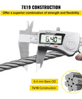 7x19 strand construction of Heavy Duty 1/4 Inch Stainless Steel Cable 200 Ft T304 with 6.4mm diameter measured by caliper