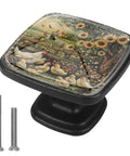 4 Pack Black Kitchen Cabinet Knobs Featuring Flower And Chicken Fence Design Square Drawer Pulls with screws