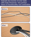 Before and after using 2 Inch Desk Grommet And Cable Grommet Kit Black 10 Pack With 2 Inch Hole Saw for cable management on desk
