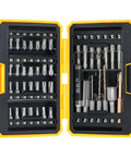 Heavy Duty S2 Steel Screwdriver Bit Set With Magnetic Drill Bits 42 Piece shown in yellow black case open view