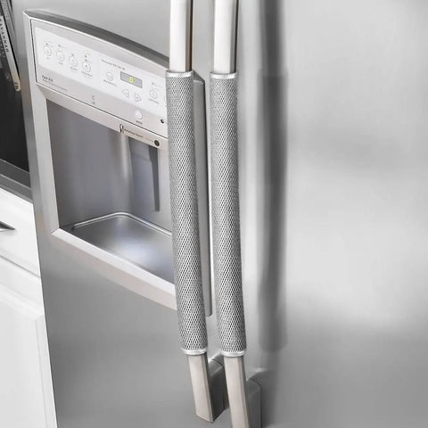 Gray plush refrigerator door handle covers on fridge Plush Refrigerator Door Handle Covers 3 Piece Set Gray Soft Protectors For Fridge Microwave And Dishwasher Catches Drips Fingerprints And Dust Keeps Handles Clean Easy To Install