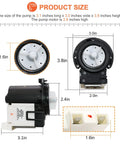Dimensions of Washer Drain Pump Motor Replacement OEM 4681EA2001T for Front Load Washers near components.