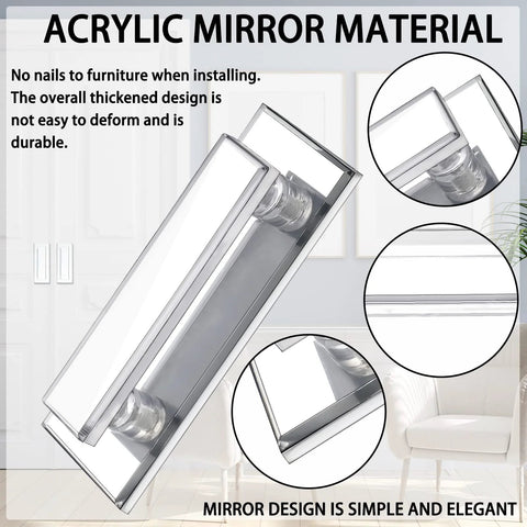 Two Piece Mirror Closet Door Pull Handles Adhesive Self Stick Clear Acrylic Knobs with beveled edges, shown installed on doors