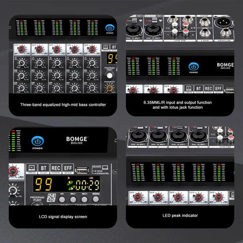 Six Channel Pro Audio Mixer With 99 DSP Effects Phantom Power 48V Bluetooth USB Interface Two Aux Sends FX Processor details