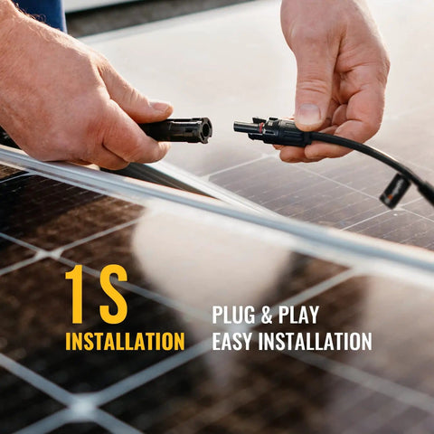Hands installing Solar Y Branch Connectors For Panels 1 To 3 Parallel Cable Kit M/FFF And F/MMM with solar panel in background