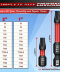 Security Torx Bit Set For Impact Driver, 29 PCs, T5 To TT40, S2 Steel, 1In And 2In Bits, Magnetic Holder, 1/4 In Hex Shank chart