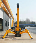 Compact 3 Ton Hydraulic Crawler Crane With Slick 360 Spin And Electric Hoist Built Solid For Tight Spaces Quick Construction Prep And Heavy Daily Lifting Chops, rear view in industrial setting.