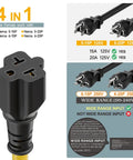 One Foot Nema 5-15P To 6-20R Electric Vehicle Charging Adapter Cable 12Awg with multiple NEMA types shown for compatibility.