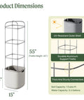 Self Watering Garden Planter With Trellis For Outdoor And Indoor Plants, 15 Inch Tall Large Plant Pot In Cream White, Raised Flower And Vegetable Decor, No Fuss Watering System Keeps Soil Moist, Perfect For Garden Beds with dimensions and UV-resistant trellis.