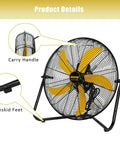 Heavy Duty 20 Inch High Velocity Floor Fan Delivers 5300 CFM On High, 3 Speed Settings, 360 Degree Tilt, Tough As Nails All Metal Build
