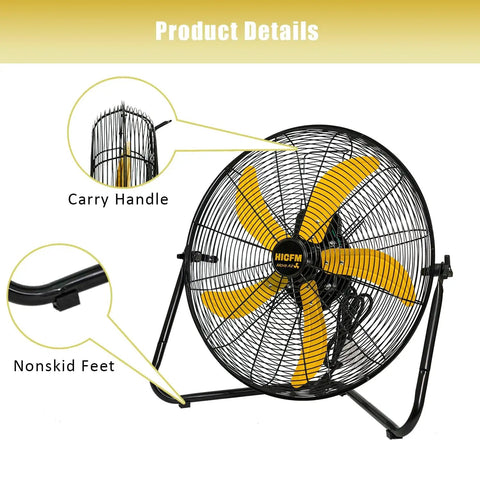 Heavy Duty 20 Inch High Velocity Floor Fan Delivers 5300 CFM On High, 3 Speed Settings, 360 Degree Tilt, Tough As Nails All Metal Build