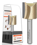 Killer Straight Router Bit Featuring 1/4 Inch Shank And 3/4 Inch Cutting Diameter for cleaning edges, showcased with packaging.