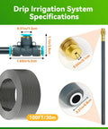360 Degree Adjustable Drip Irrigation System Kit with 100 Feet Of Five Sixteenth Tubing, detailed specifications diagram.