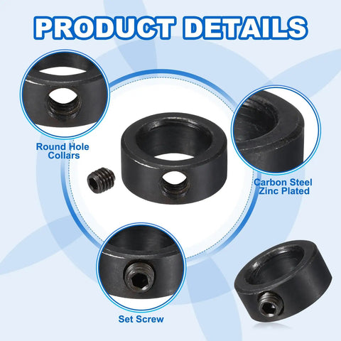 12 Mm Bore Shaft Collar, 19 Mm Outer Diameter, 8 Mm Thick Carbon Steel Wheel Stopper With Set Screw, Includes 2 Hex Wrenches