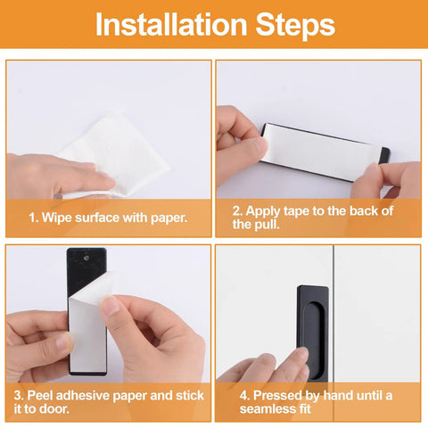 Installation steps for 2 Pack Aluminum Flush Sliding Door Pull Handles Rectangular Self Stick For Barn Doors Windows And Cabinets Matte Black 100mm.