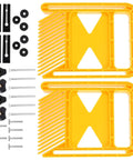 Heavy Duty Table Saw Featherboard Set For Serious Woodworkers Killer Kickback Prevention Clamp with bright yellow clamps and accessories.