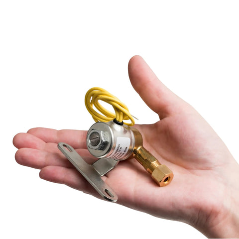 Hand holding 24 Volt Solenoid Valve Replacement Pro Grade For Whole House Humidifier Models 400 400M 500 500M 600 600M