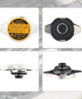 Radiator Cap And Coolant Reservoir Cap OEM 16401-31520 for Lexus Toyota Scion, top and side views, stainless steel construction.