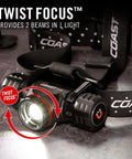 Crazy Bright 2700 Lumen USB C Rechargeable Dual Power LED Headlamp with Twist Focus feature on a table.
