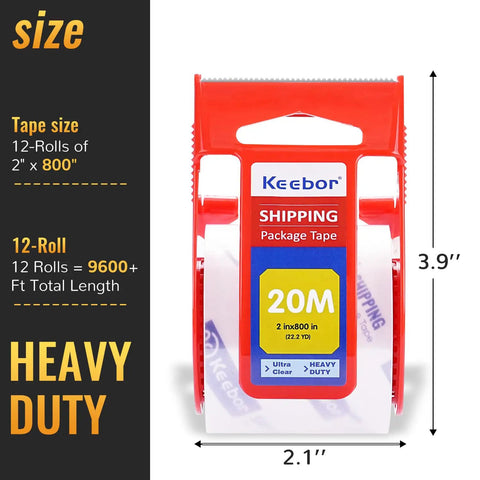 12 Rolls Heavy Duty Packaging Tape With Dispenser Clear Packing Tape For Shipping And Mailing Wrapping One Point Five Inch Core