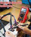 Person using All In One Digital Multimeter Tester 2000 Counts With DC And AC Voltmeter And Ohm Volt Amp Meter For DIYers And Pros in red.