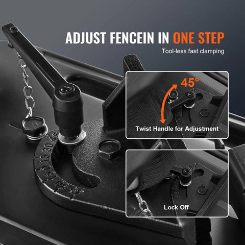Close-up of 0-45 degree adjustable miter on Heavy Duty Workhorse Abrasive Chop Saw With 14 Inch Blade 2300W 3600RPM Metal Cutting Machine.