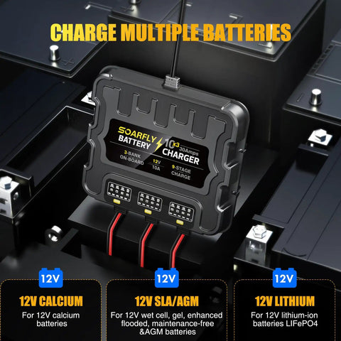 Beefy Three Bank Marine Battery Charger 12V 30A Waterproof Onboard Boat Charger Battery Maintainer And Desulfator For SLA AGM LiFePO4 Calcium And Deep Cycle Batteries